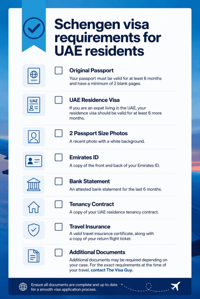 requirements for schengen visa from uae