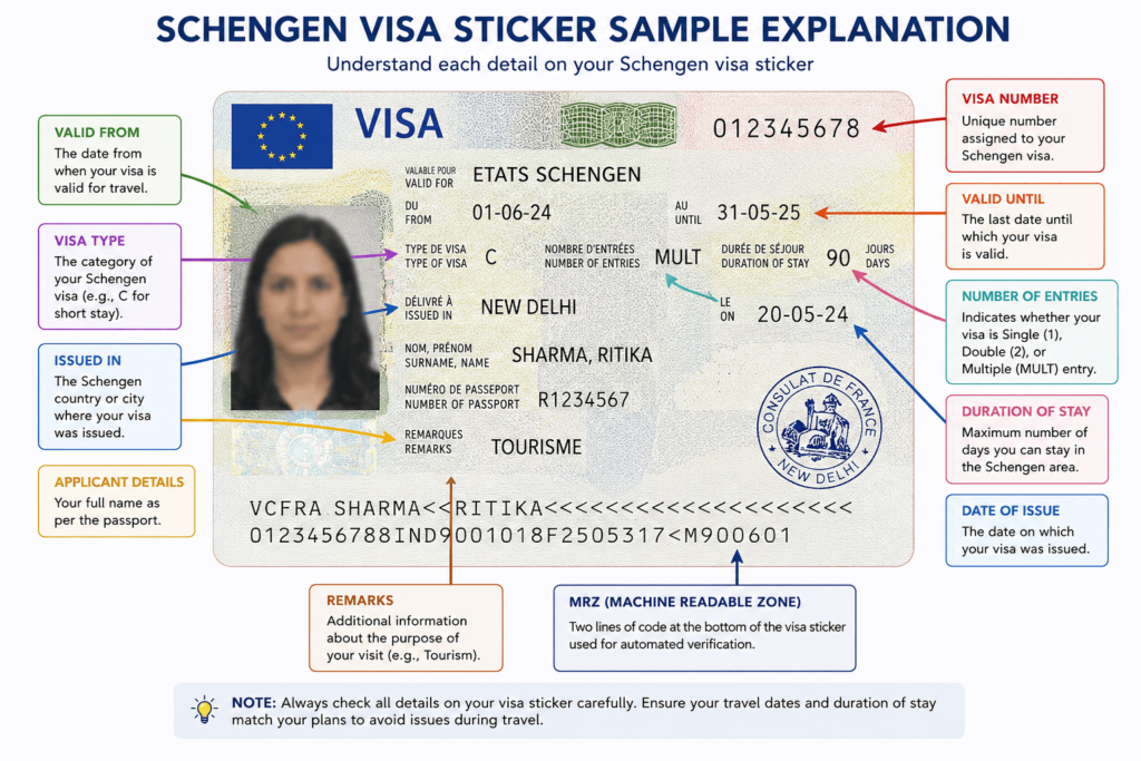 Schengen Visa Sticker Sample Explanation